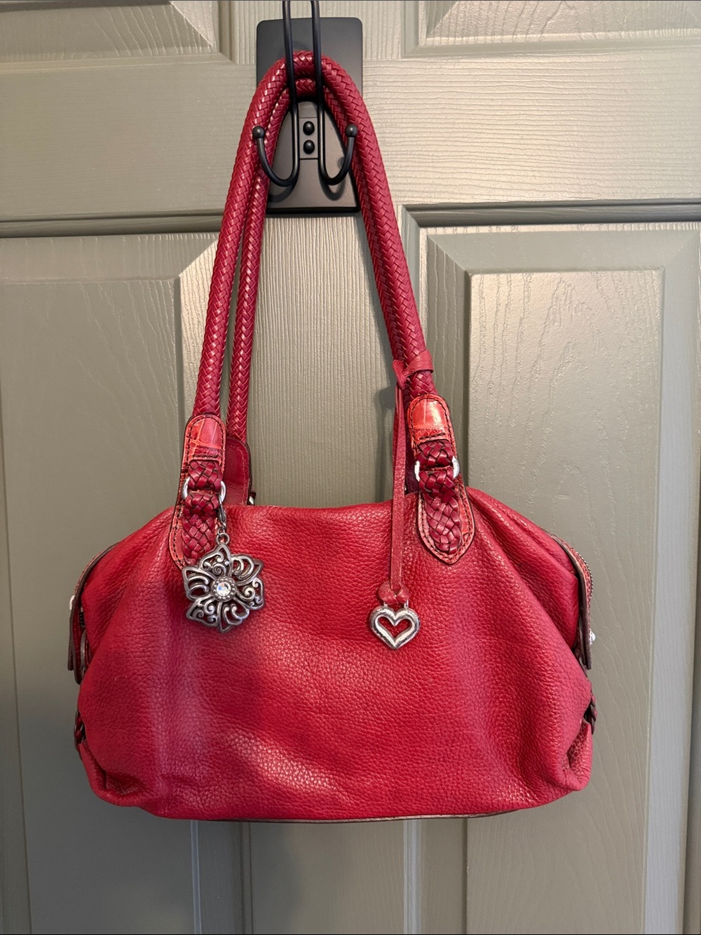 Brighton Red Leather Shoulder Bag with Heart Charm